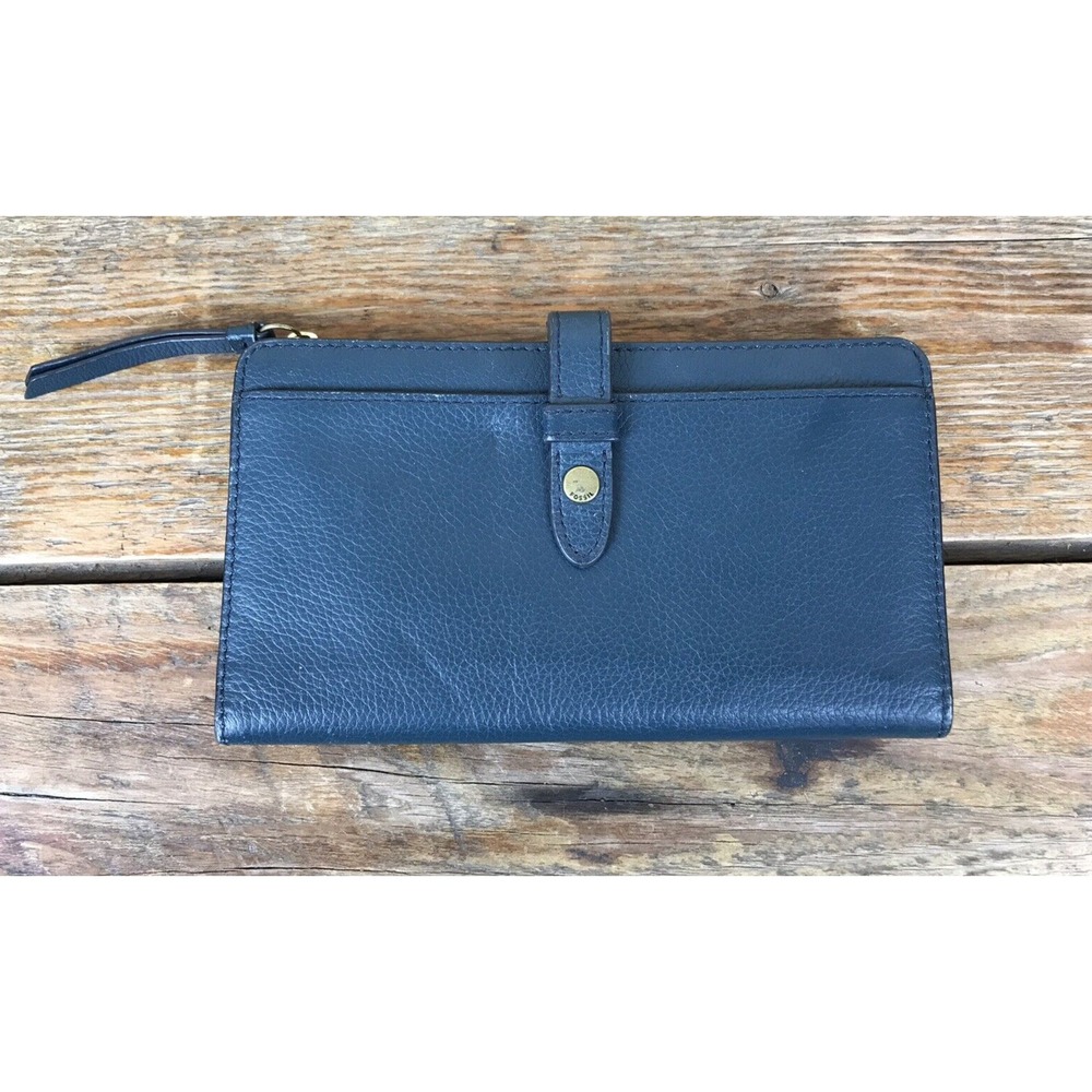 FOSSIL Clutch Wallet Long Green Leather Organizer Folding Zip
